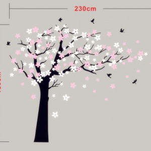 Autocolant de perete Bdecoll, PVC, alb/maro/roz, model copac, 180 X 230 cm - Img 2