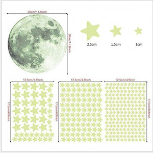 Autocolante luminoase de perete DAXIAO, luna si stele, verde, PVC, 30 x 30 cm / 12,5 x 17,5 cm - Img 5