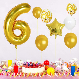 Balon aniversar pentru 6 ani Lagunashop, folie, auriu, 100 cm - Img 2