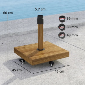 Baza pentru umbrela cu roti si frane Re-Bloom, metal/beton, 45x45x48 cm, compatibila stalpi 36-38-48mm, efect lemn - Verificat A · Re-Bloom - Img 2