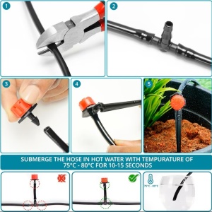 Belle Vous kit irigatie cu picurare 300 piese, furtun 40m, picuratori reglabili 2 moduri, conectori T, ancore, plastic, negru/rosu - Verificat A · Re-Bloom - Img 2