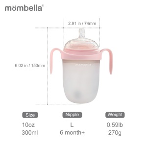 Biberon Anticolici Mombella Breast-Like, 300ml, Tetina 360Ãƒâ€šÃ‚Â° XL Flux Consistent, 100% Silicon, Old Roze - Img 3