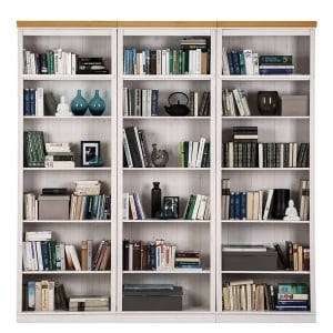 Biblioteca Lillehammer II, lemn masiv de pin, alb/natur, 222 x 223 x 34 cm