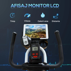 Bicicleta de spinning fitness, volanta 8kg, LCD, senzori puls, otel/ABS, Alb/Rosu/Negru - Verificat A · Re-Bloom - Img 4