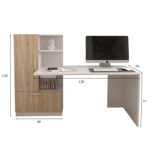 Birou Atelier Dakota, dimensiuni 150x59x120cm, culoare sonoma/alb, 2 usi - Img 3