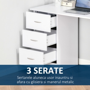 Birou modern cu 3 sertare si rafturi, placi aglomerate, 120x49x72 cm, raft 36.5x24cm + sertar 27.5x33.5x12cm, capacitate 20kg, alb - Verificat A · Re-Bloom - Img 5