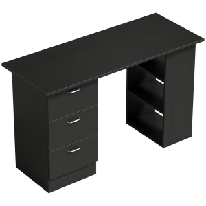 Birou PC cu 3 rafturi si 3 sertare, MDF, 120x49x72 cm, raft 36x24x22cm + sertar 28x34x12cm, capacitate 20kg, negru - Verificat A · Re-Bloom