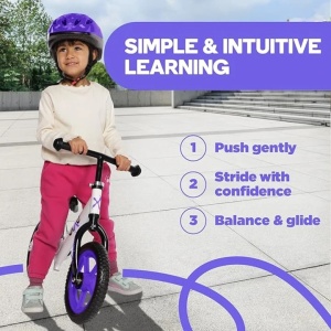 Bixe bicicleta fara pedale, cadru aluminiu, roti 12 inch, varsta 2-5 ani, alb/mov - Verificat A · Re-Bloom - Img 2
