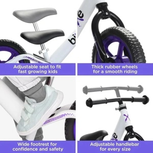 Bixe bicicleta fara pedale, cadru aluminiu, roti 12 inch, varsta 2-5 ani, alb/mov - Verificat A · Re-Bloom - Img 3