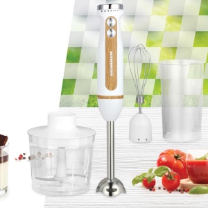 Blender de mana Heinner BestMix HB-DC600WH, Putere 600W, Viteza variabila+turbo, Tel din inox, Lame din inox, Insertii lemn, Alb - Img 2