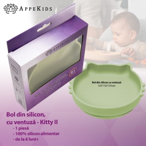 Bol din silicon, AppeKids, Kitty II - Raw Green - Img 2