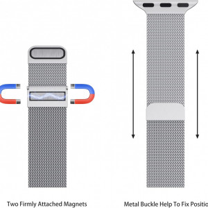 Bratara metalica compatibila cu Apple Watch Tuocal, otel inoxidabil, argintiu, 42 / 44 /45 mm 