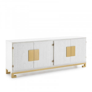 Bufet Shellman, lemn masiv, alb/ auriu, 78 x 201 cm - Img 1