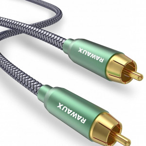 Cablu audio RCA RAWAUX, 24 K, cupru/nailon, verde/auriu, 3 m - Img 1