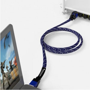 Cablu Cat7 Ethernet OFNPFTTH, nailon, albastru, 2 m
