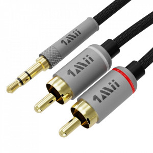 Cablu de audio auxiliar 3,5 mm pentru laptop/tableta 1mii, negru/gri, 1 m - Img 1