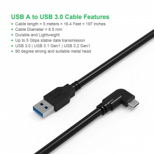 Cablu de conectare rapida USB 3.0 pana la C Generic, plastic, negru, 5 m 