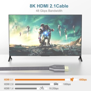 Cablu HDMI 2.1 Bomenya, nailon/metal, gri/auriu, 3,2 m, 8K