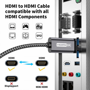 Cablu HDMI 2.1 PIPIKA, nailon, gri/negru, 2 m, 8K - Img 4