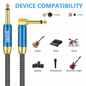 Cablu pentru chitara electrica 6,35 mm EBXYA, nailon/metal, gri/albastru/auriu, 3 m - Img 7