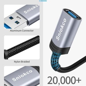 Cablu USB 3.0 Sniokco, metal/nailon, negru, 2 m