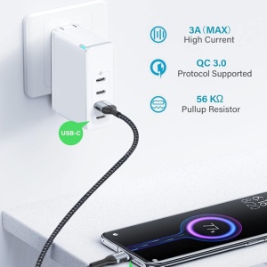 Cablu USB C la USB C cu incarcare rapida Vakoo, nailon, 60W/3A, 1m 