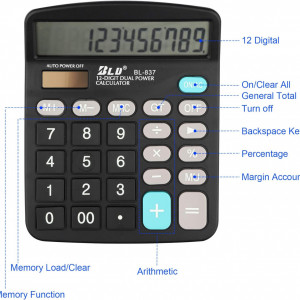 Calculator solar cu 12 cifre KINPLE ABS/plastic, negru, 140 x 120 mm - Img 5