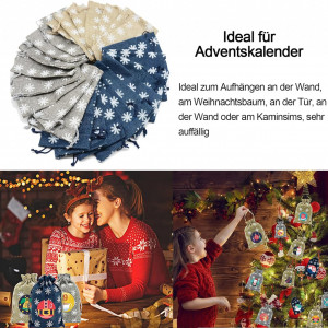 Calendar de advent cu 24 saculeti clipsuri si autocolante Kkynnus, texti/hartie/lemn, multicolor
