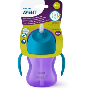 Cana cu pai Philips Avent SCF796/02, 9 luni, 200 ml, Mov/Albstru, Resigilat, Grad A