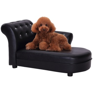 Canapea tapitata pentru caine, lemn masiv/PVC, negru, 82,5 × 45 × 41,5 cm, Resigilat, Grad A