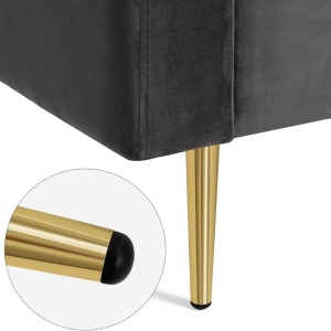 Canapea Vasagle, 3 locuri, catifea/lemn/metal, gri/auriu, 78 x 88 x 183 cm