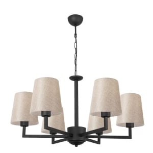 Candelabru Wodina, 6 lumini, metal/textil, negru/crem, 80 x 80 x 70-80 cm