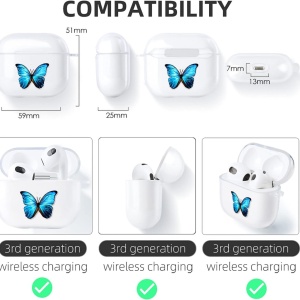 Carcasa de protectie pentru Airpods 3 Akabeila, silicon/metal, alb/albastru/argintiu, 5,9 x 2,5 x 5,1 cm