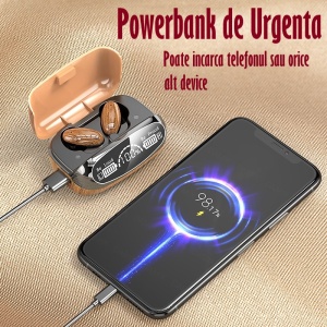 Casti Audio Wireless fara fir, Bluetooth 5.1, tip Earbuds cu Control Touch, Microfon, Noise Cancelling, True Wireless Stereo, tip Earpods Telefon, Universale, Carcasa magnetica, Lemn - Img 3