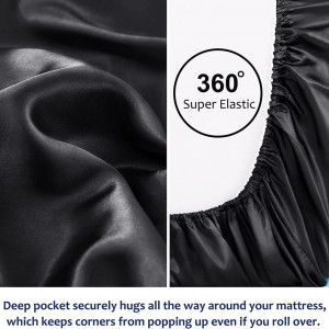 Cearsaf pentru pat Sourcingmap, satin din microfibra, negru, 138 x 190 - Img 6