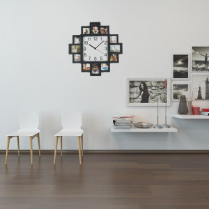 Ceas de perete cu rame foto Genena, lemn/sticla/plastic, negru, 40 x 40 x 4,5 cm - Img 3