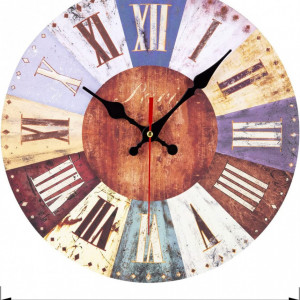Ceas de perete VIVILINEN, model Vintage, lemn, multicolor, 30 cm - Img 8