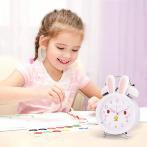 Ceas desteptator pentru copii Homicozy, LED, plastic, alb/roz, 9 x 6 x 14 cm