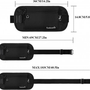 Centura pentru fitness cu buzunar pentru telefon si casti Kookoomia, nailon, negru, 36 x 14,8 cm / 69-103 cm - Img 5