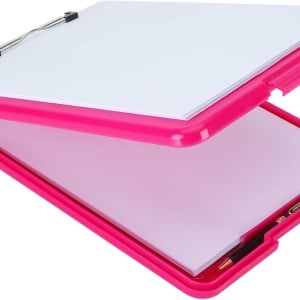 Clipboard A4 cu spatiu de depozitare Seeallde, polipropilena/metal, roz, 35 x 24 x 2,8 cm