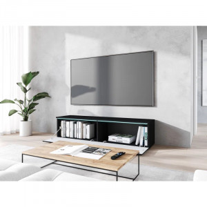 Comoda TV Bernadett, PAL, iluminata, negru lucios, 30 x 140 x 33 cm