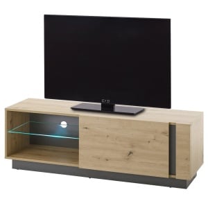 Comoda TV Cailla, MDF/sticla, natur/gri grafit, 138 x 46 x 40 cm