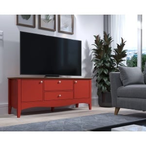 Comoda TV Lissabon, lemn masiv de pin, rosu, 140 x 58 x 42 cm