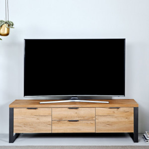 Comoda TV Movian, maro efect stejar/neagra, 152 x 45 x 39 cm - Img 2