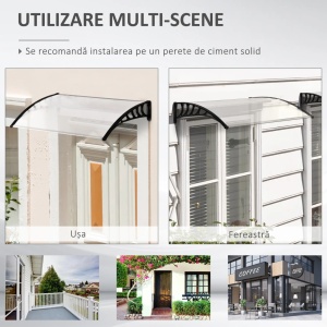 Copertina de exterior curbata, policarbonat 5mm/aluminiu/PP, 90x150x25 cm, suport perete 90x25 cm, transparent/negru - Verificat A · Re-Bloom - Img 3