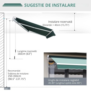 Copertina verticala rulanta Re-Bloom, poliester/aluminiu, 250x200 cm, unghi reglabil 5-45°, manivela 41.4x160 cm, verde - Verificat A · Re-Bloom - Img 5