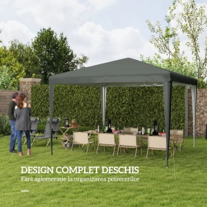 Cort de gradina portabil Re-Bloom, otel/PE, 293x293 cm, inaltime acoperis 252 cm, anti UV, 4 franghii + 8 tarusi inclusi, gri - Verificat A · Re-Bloom - Img 6