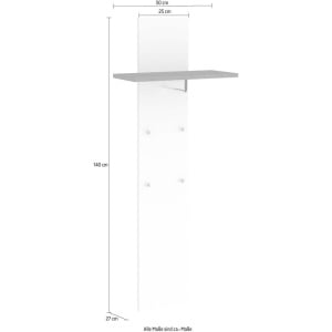 Cuier cu raft Tecnos, MDF, alb/ gri, 140 x 50 x 25 cm