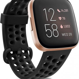 Curea de ceas compatibila cu Fitbit Versa, silicon, negru, 180-240mm - Img 1