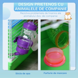 Cusca cu 5 niveluri pentru rozatoare, metal/PP/PS, 46x30x58 cm, roata Ø13x8cm, caseta 15x9x9cm, tuburi Ø5.5cm, bol + rezervor apa 80ml incluse, verde/alb - Verificat A · Re-Bloom - Img 5